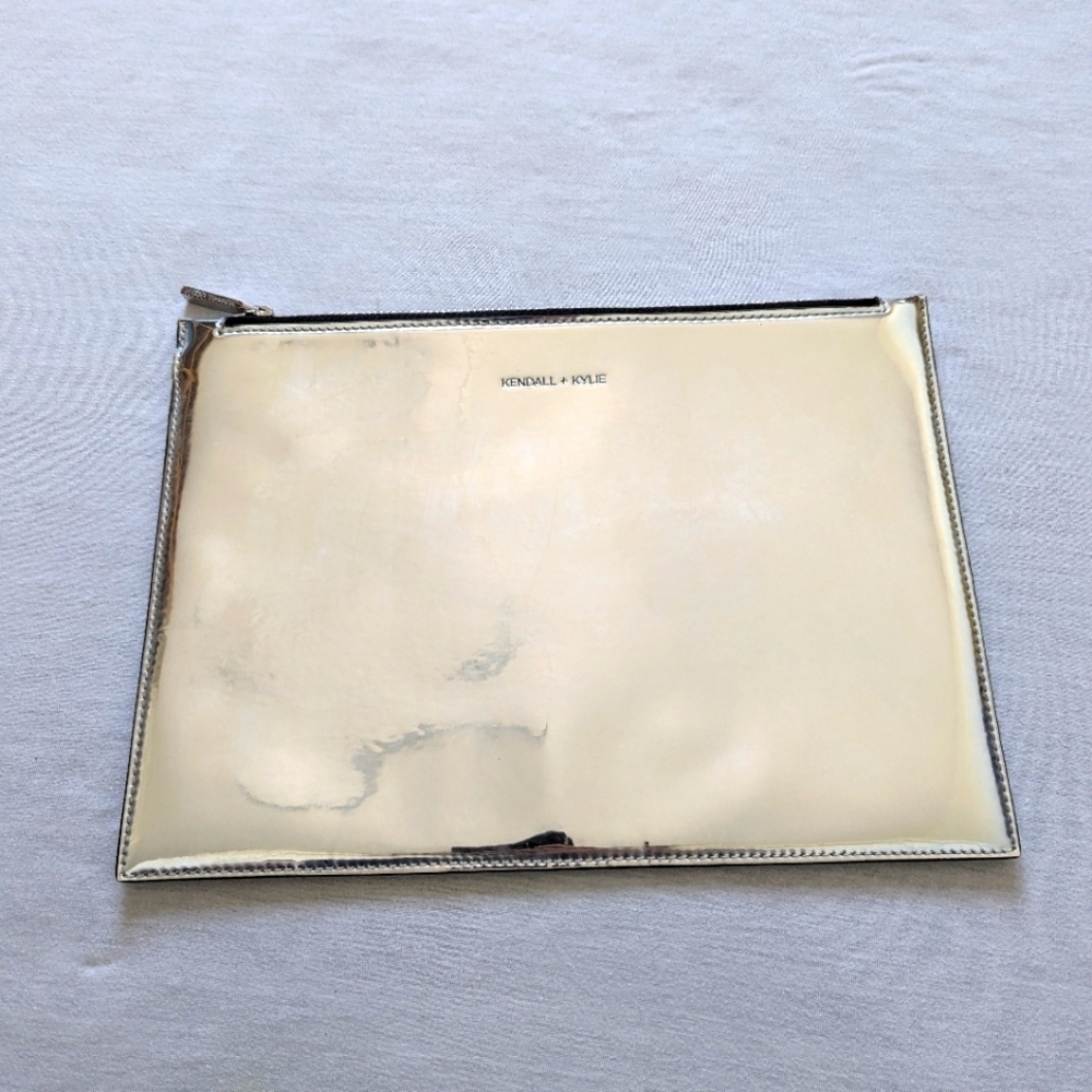 Kendall + Kylie silver gray metallic shiny clutch